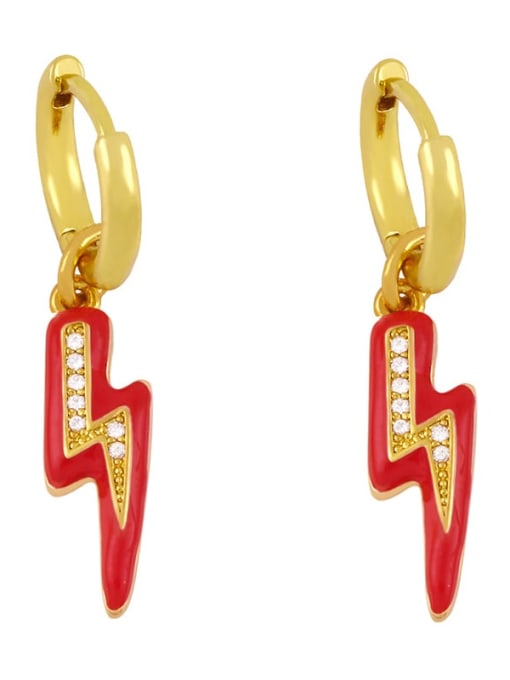 red Brass Enamel Irregular Minimalist Huggie Earring
