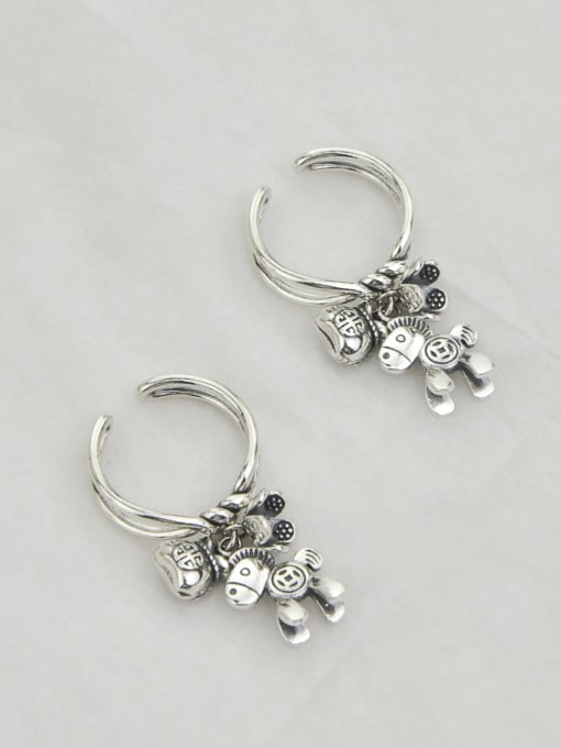 SHUI Vintage Sterling Silver With  Personality Horse Flowers DIY Free Size Rings 0