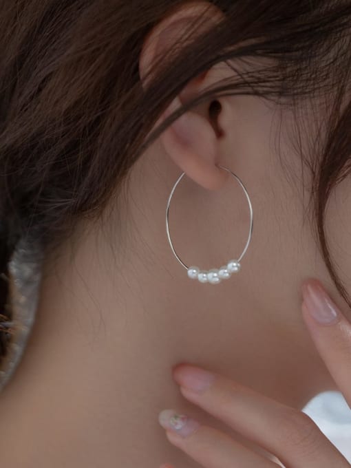 Rosh 925 Sterling Silver Imitation Pearl Geometric Minimalist Hoop Earring 1