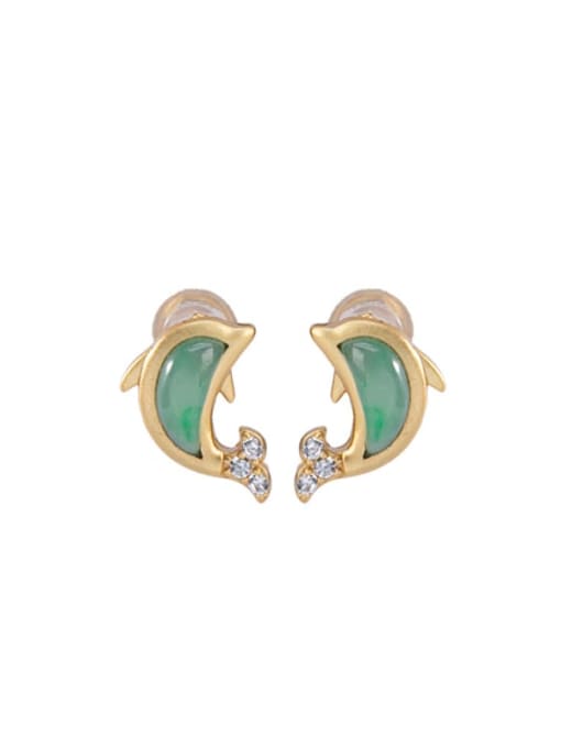 DEER 925 Sterling Silver Jade Dolphin Cute Stud Earring 0