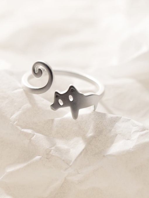 Rosh 925 Sterling Silver Cat Cute Band Ring 0
