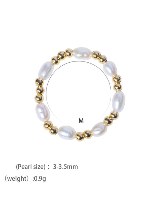 Golden rice beads Brass Freshwater Pearl Geometric Minimalist Band Ring