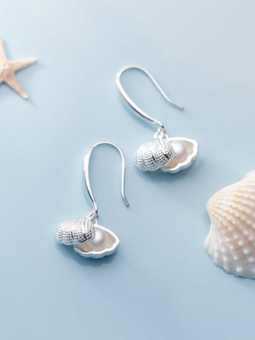 Rosh 925 Sterling Silver Imitation Pearl   Simple Fashion Shell Shape Hook Earring 0