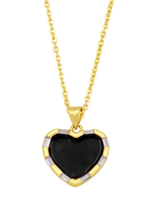 black Brass Enamel Heart Hip Hop Necklace