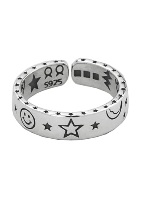 SHUI Vintage  Sterling Silver With Platinum Plated Fashion Smiley Pentagram  Free Size Rings 3