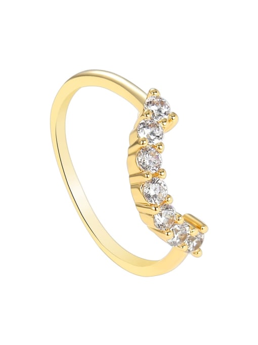 Gold arc ring Brass Cubic Zirconia Moon Minimalist Band Ring