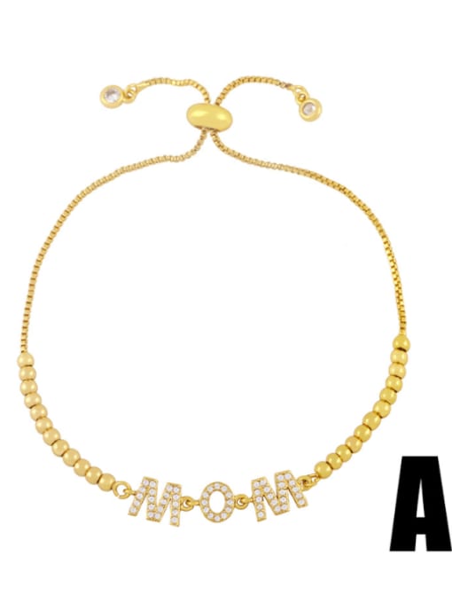 A Brass Cubic Zirconia Letter Minimalist Beaded Bracelet