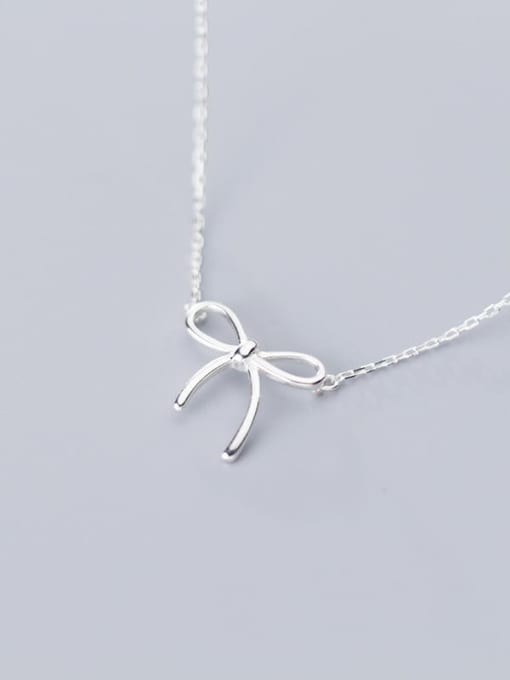 Rosh 925 sterling silver simple smooth Bow Pendant Necklace 1