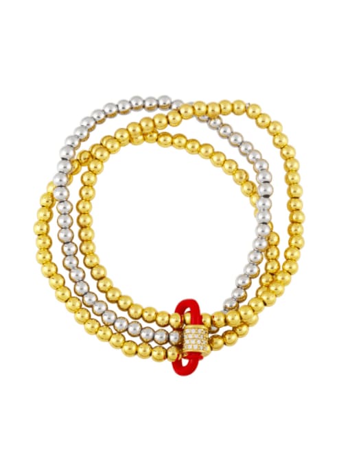 red Brass Bead Enamel Geometric Vintage Beaded Bracelet