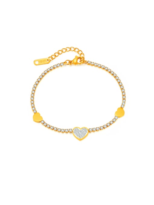 GS1527 Steel Bracelet Gold Stainless steel Cubic Zirconia Heart Minimalist Bracelet