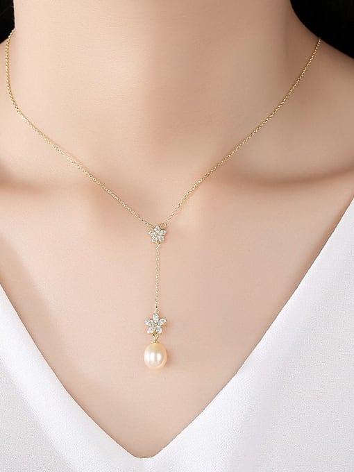 CCUI 925 Sterling Silver Freshwater Pearl Flower Minimalist Necklace 2