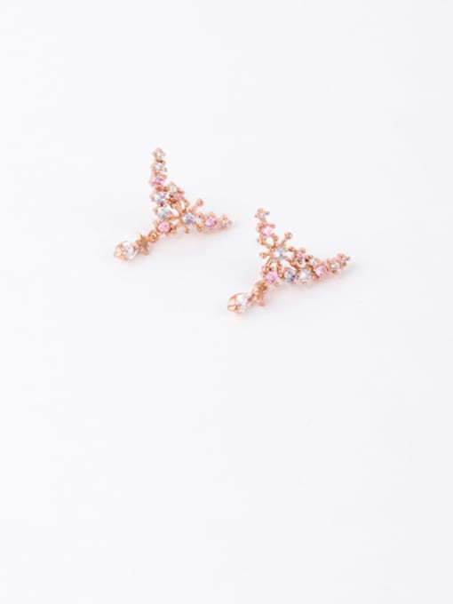 A gold Copper Cubic Zirconia White Triangle Minimalist Stud Earring