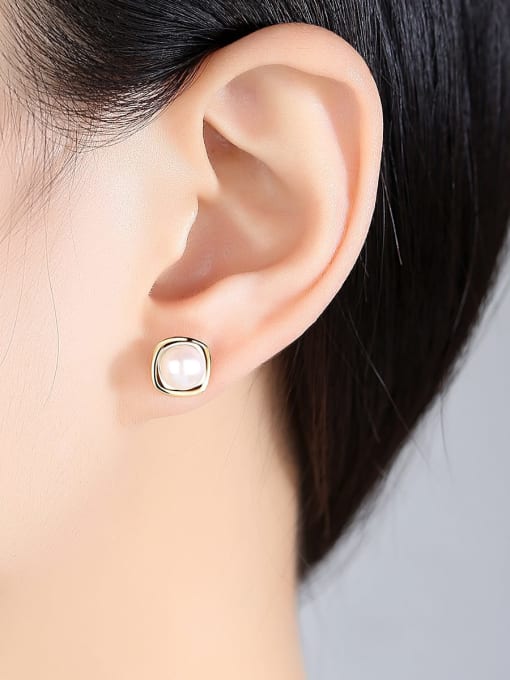 CCUI 925 Sterling Silver Freshwater Pearl White Square Minimalist Stud Earring 3