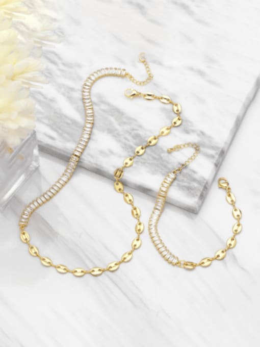 CC Brass Cubic Zirconia  Minimalist Geometric  Bracelet and Necklace Set