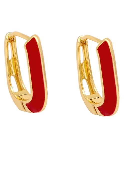 red Brass Enamel Geometric Minimalist Huggie Earring