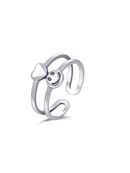 Boomer Cat 925 Sterling Silver With Platinum Plated Simplistic Love Smiley Face Stacking Rings