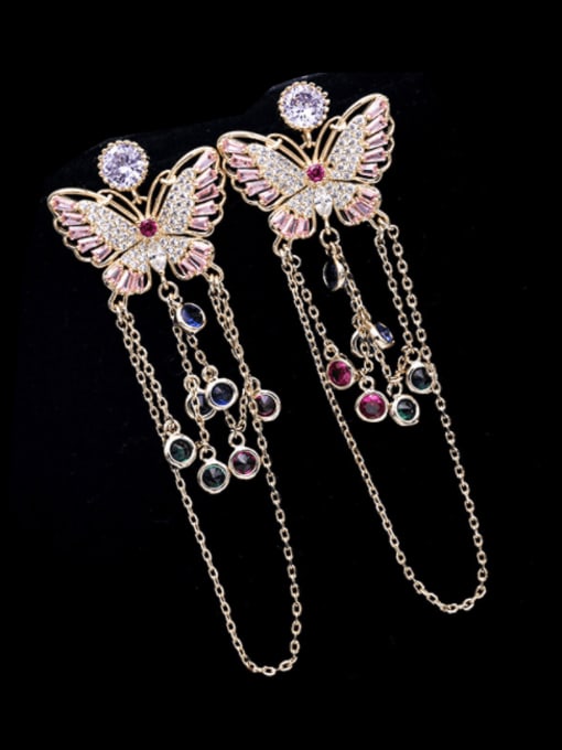 Luxu Brass Cubic Zirconia Butterfly Ethnic Drop Earring