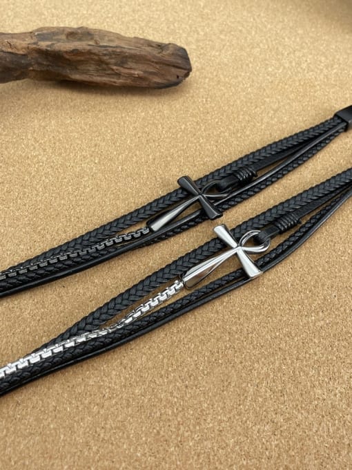 Open Sky Titanium Steel Artificial Leather Weave Minimalist Strand Bracelet 3