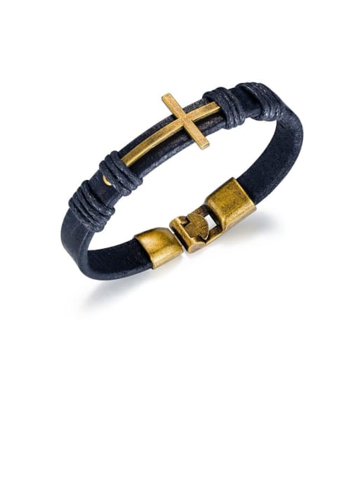 1394 gold Brass Leather Cross Minimalist Woven Bracelet