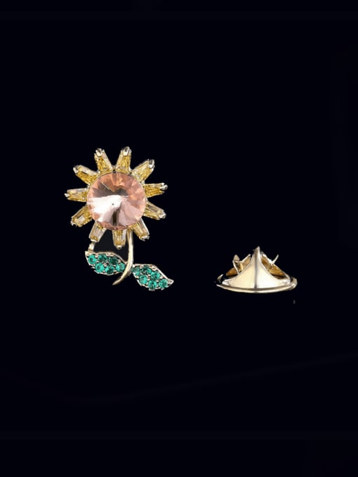 Luxu Brass Glass Stone Flower Minimalist Brooch 2