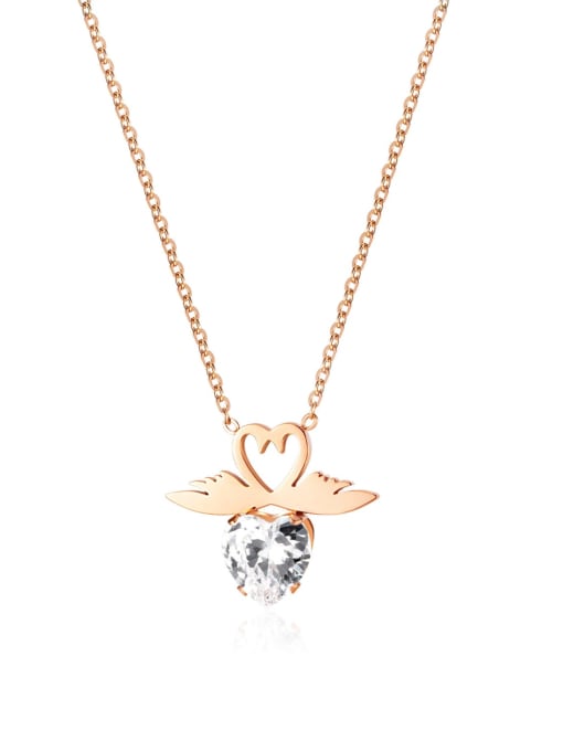2198 steel necklace Stainless steel Rhinestone Heart Cute Necklace