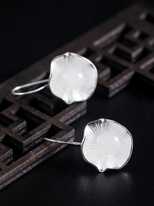 SILVER MI 925 Sterling Silver Flower Minimalist Hook Earring 1