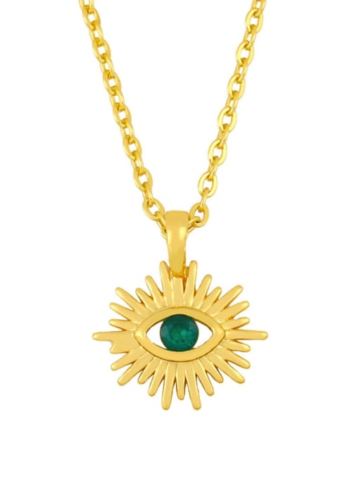 green Brass Cubic Zirconia Evil Eye Vintage Necklace