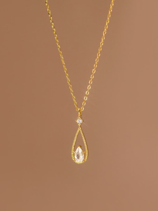 Gold 925 Sterling Silver Cubic Zirconia Water Drop Minimalist Necklace