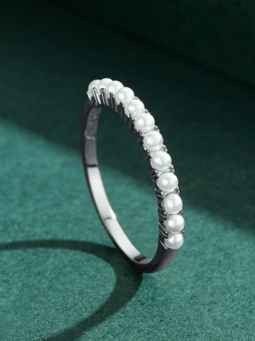 MODN 925 Sterling Silver Imitation Pearl Irregular Trend Band Ring 3