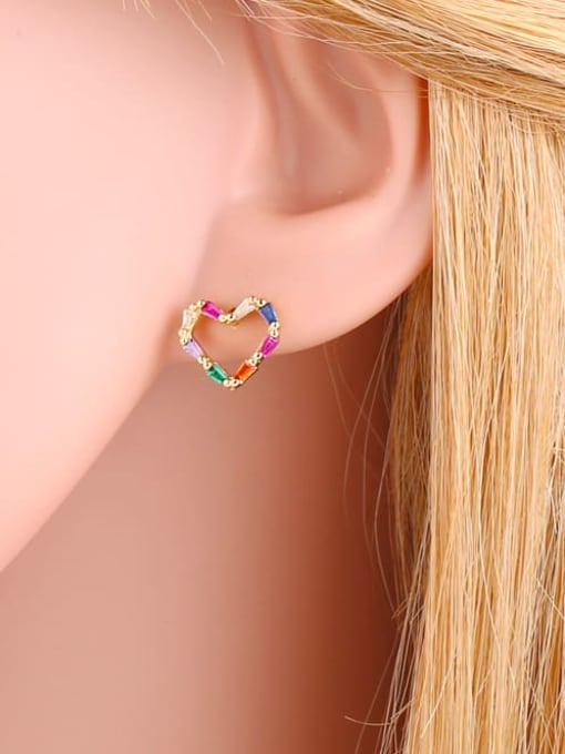 CC Brass Cubic Zirconia Heart Minimalist Stud Earring 1