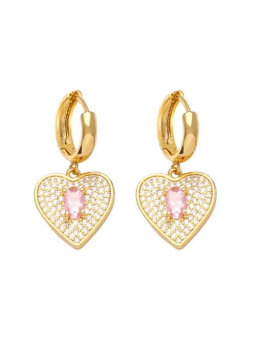 Pink Brass Cubic Zirconia Heart Vintage Huggie Earring