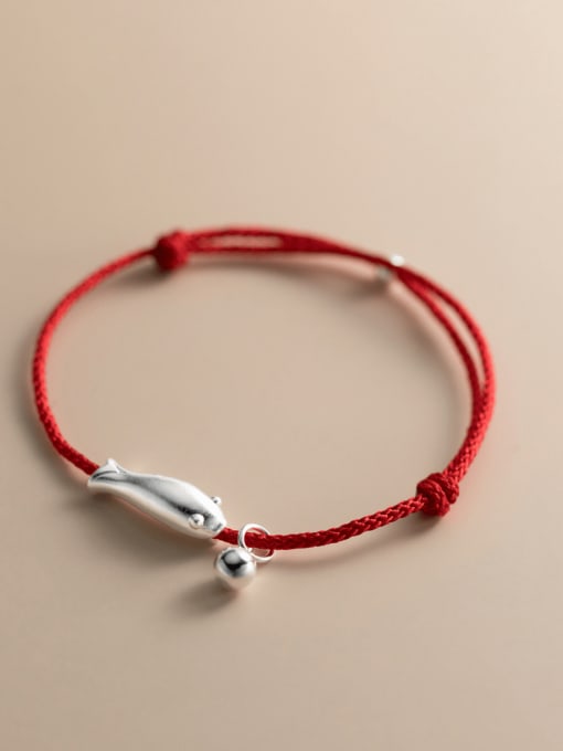 Rosh 925 Sterling Silver Fish Minimalist Adjustable Rope Bracelet 2