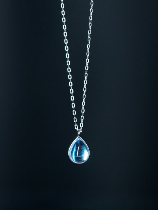 Rosh 925 Sterling Silver Glass Stone Water Drop Minimalist Necklace 0