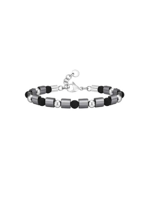 19 +3cm long Stainless steel Natural Stone Geometric Hip Hop Beaded Bracelet
