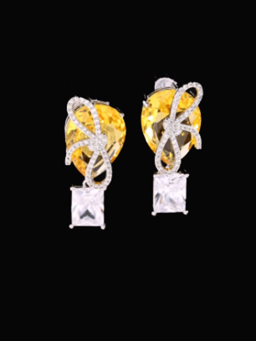 yellow Brass Cubic Zirconia Water Drop Minimalist Cluster Earring
