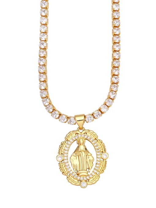 D Brass Cubic Zirconia Religious Vintage Regligious Necklace