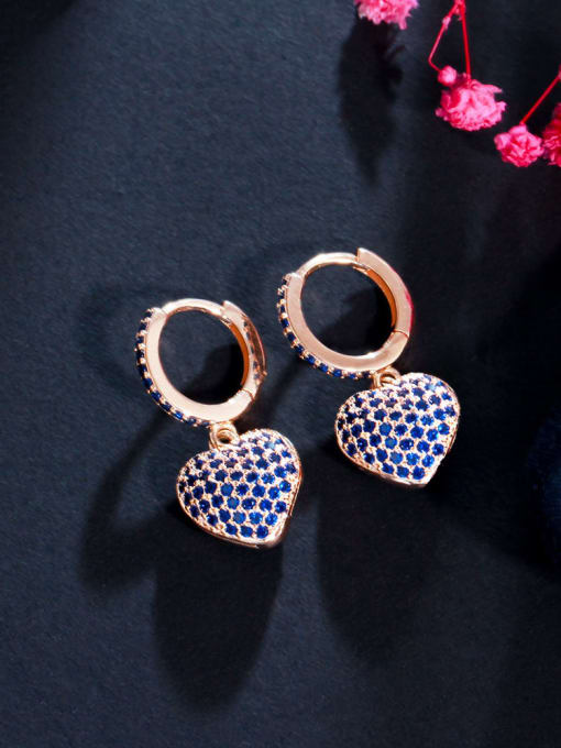 blue Brass Cubic Zirconia Heart Luxury Huggie Earring