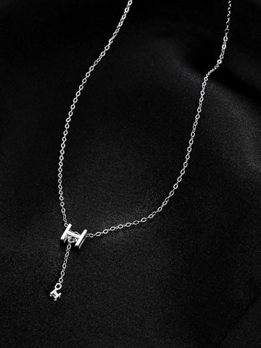 BeiFei Minimalism Silver 925 Sterling Silver Letter  H Minimalist Tassel Necklace 3