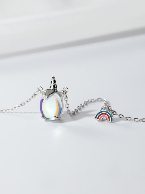 Rosh 925 Sterling Silver  Cute Unicorn Rainbow Pendant Necklace