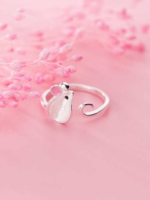 Rosh 925 Sterling Silver Enamel Pink Mouse Cute Free Size Ring