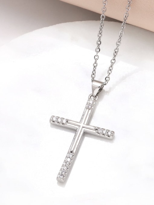 C Brass Cubic Zirconia Cross Trend Necklace