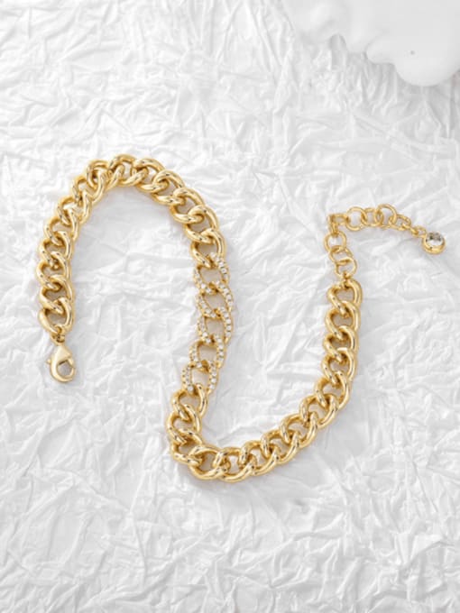 Gold diamond inlaid Figaro Bracelet Brass Cubic Zirconia Geometric Minimalist Link Bracelet