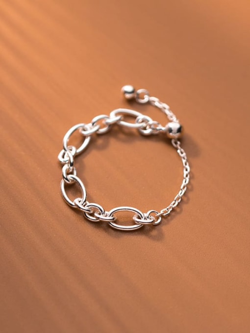 Rosh 925 Sterling Silver Geometric  Chain Minimalist Band Ring 0