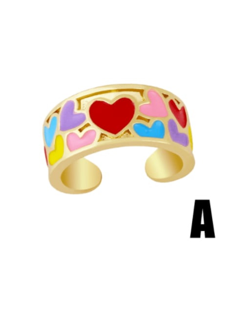 A (red love mixed color) Brass Enamel Heart Minimalist Band Ring
