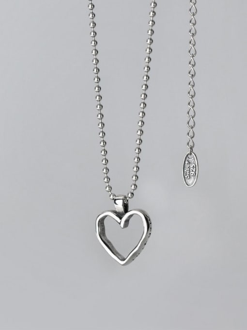 Rosh 925 Sterling Silver Heart Minimalist Beaded Necklace 2