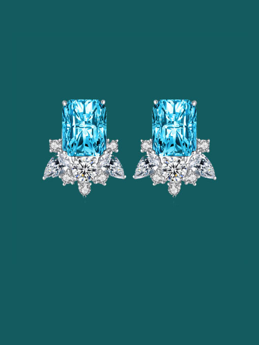 Blue Diamond Brass Cubic Zirconia Multi Color Geometric Luxury Stud Earring