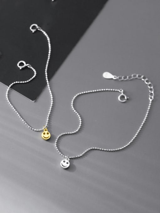 Rosh 925 Sterling Silver Smiley Minimalist Beaded Chain Bracelet