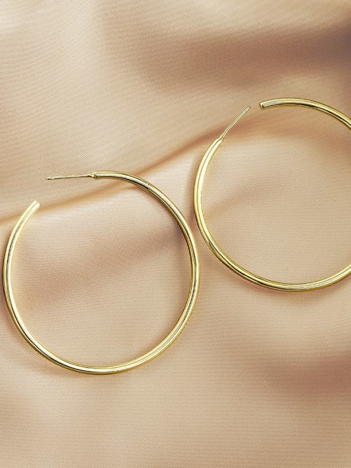 ES1944 45MM 【 Gold 】 925 Sterling Silver Geometric Minimalist Hoop Earring