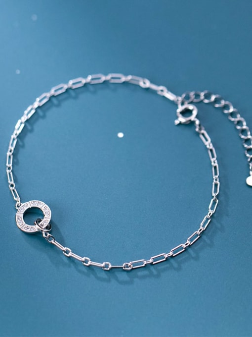 Rosh 925 Sterling Silver Rhinestone Geometric Minimalist Link Bracelet