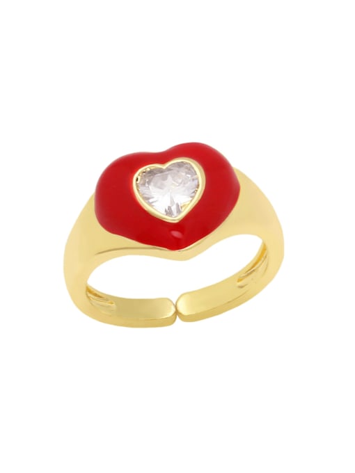 CC Brass Enamel Cubic Zirconia Heart Minimalist Band Ring 3